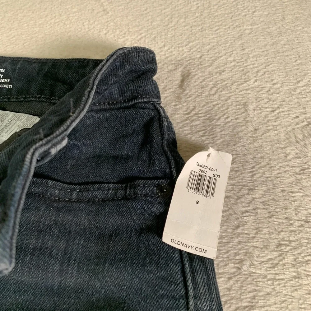 Old Navy Jeans Womens 2 Dark Wash High Rise Curvy OG Straight Distressed Raw Hem